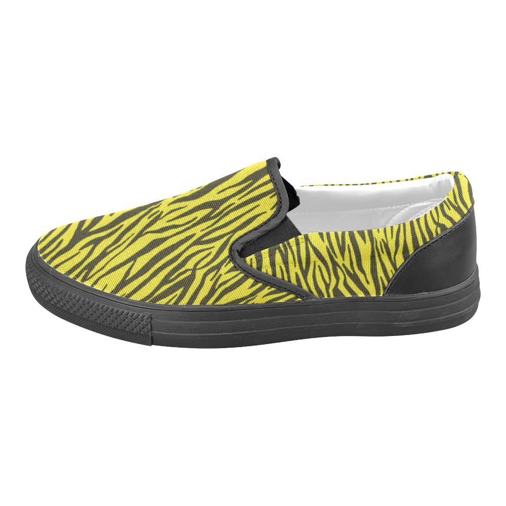 Yellow Zebra Stripes Fur Slip-on Canvas Shoes for Men/Large Size (Model 019)