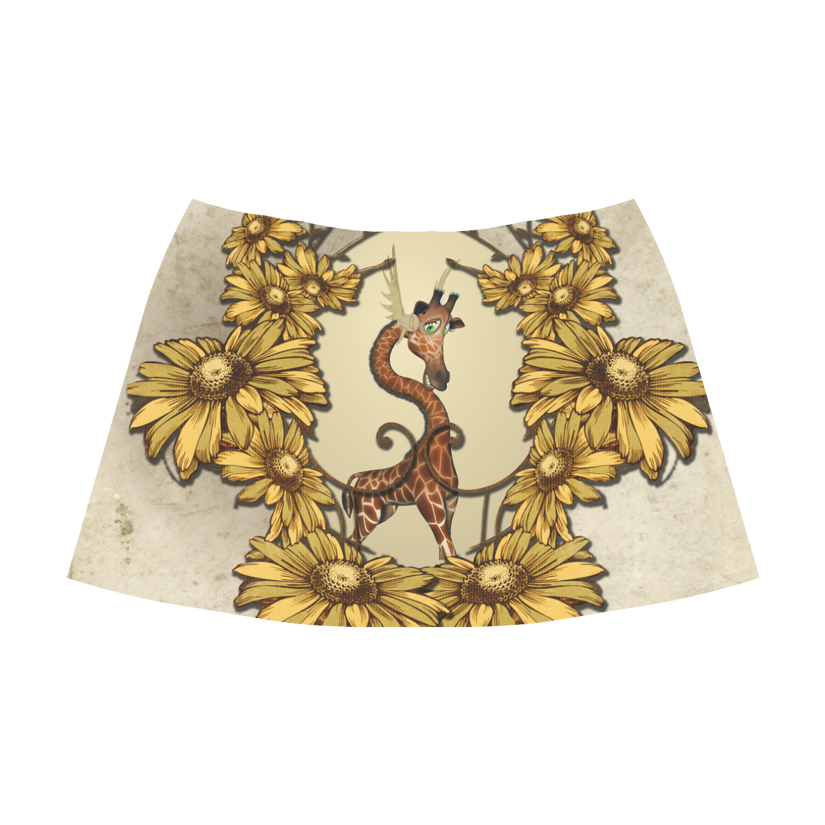 Sweet, cute giraffe with flowers Mnemosyne Women's Crepe Skirt (Model D16)