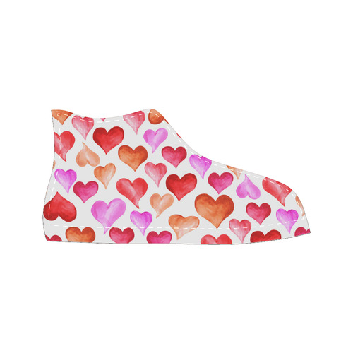 Pink Red Hearts Pattern High Top Canvas Women's Shoes/Large Size (Model 017)