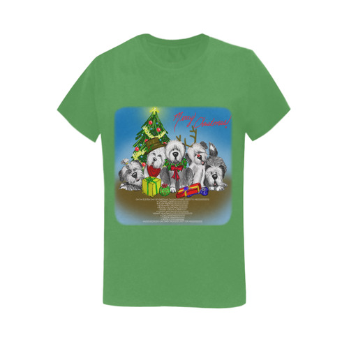 12 pups of Christmas! green Women's T-Shirt in USA Size (Two Sides Printing)