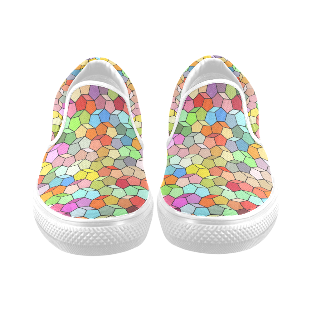 Colorful Polygon Pattern Slip-on Canvas Shoes for Men/Large Size (Model 019)