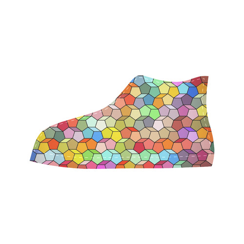 Colorful Polygon Pattern Aquila High Top Microfiber Leather Men's Shoes (Model 032)