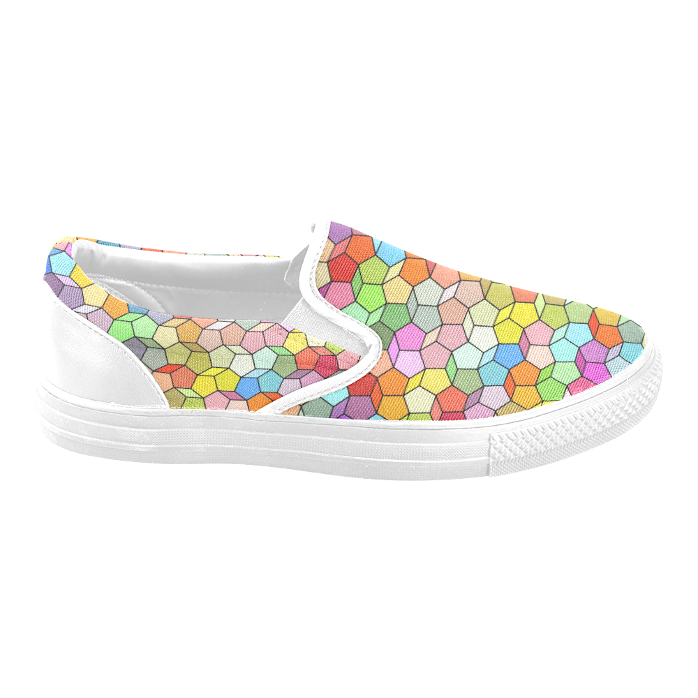 Colorful Polygon Pattern Slip-on Canvas Shoes for Men/Large Size (Model 019)