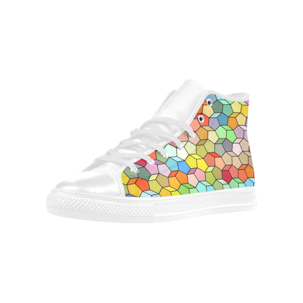 Colorful Polygon Pattern Aquila High Top Microfiber Leather Men's Shoes (Model 032)
