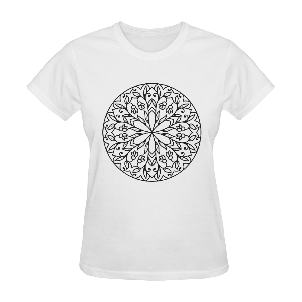 Exclusive designers t-shirts edition with Mandala art. Black and white 2016 Sunny Women's T-shirt (Model T05)