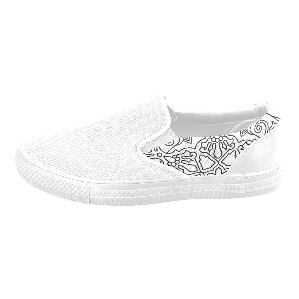 New in shop : Original hand-drawn Mandala designers shoes. Black and white folk collection Men's Slip-on Canvas Shoes (Model 019)
