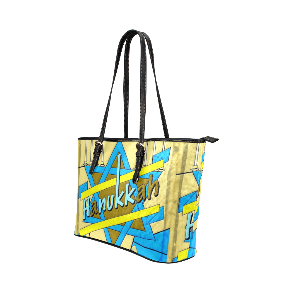 Happy hanukkah by Popart Lover Leather Tote Bag/Large (Model 1651)