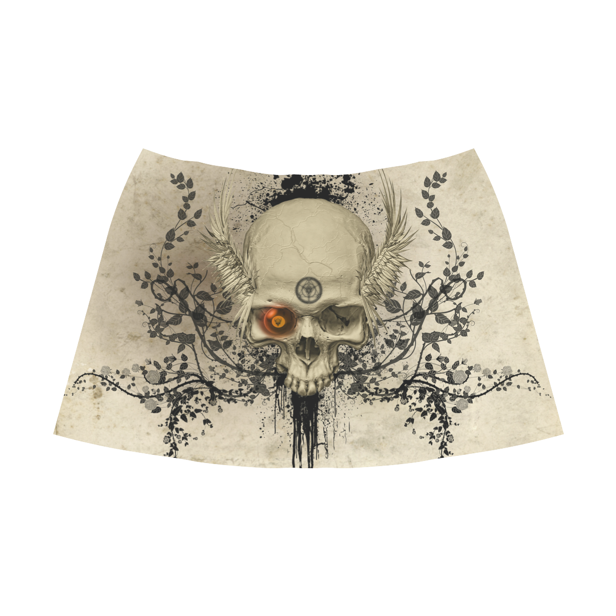 Amazing skull with wings,red eye Mnemosyne Women's Crepe Skirt (Model D16)