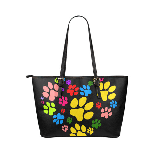Paws heart by Popart Lover Leather Tote Bag/Large (Model 1651)
