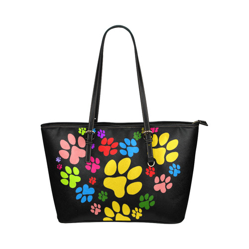 Paws heart by Popart Lover Leather Tote Bag/Large (Model 1651)