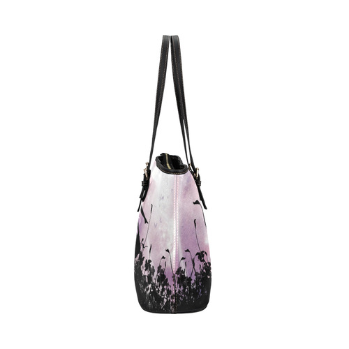 Pink Fairy Silhouette with bubbles Leather Tote Bag/Small (Model 1651)