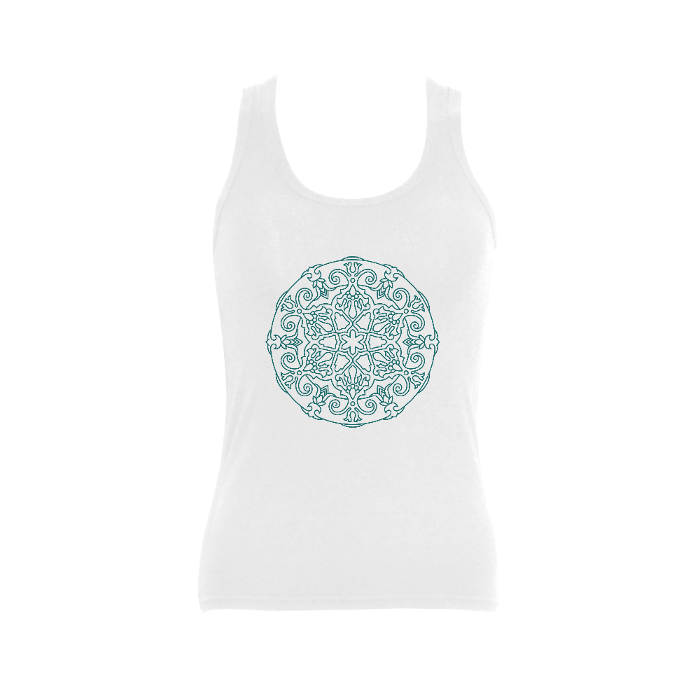 New hand-drawn Original t-shirt in Shop. Exclusive edition with Mandala. Vintage fashion Women's Shoulder-Free Tank Top (Model T35)