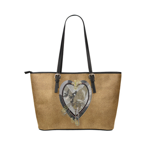 time piece heart Leather Tote Bag/Large (Model 1651)