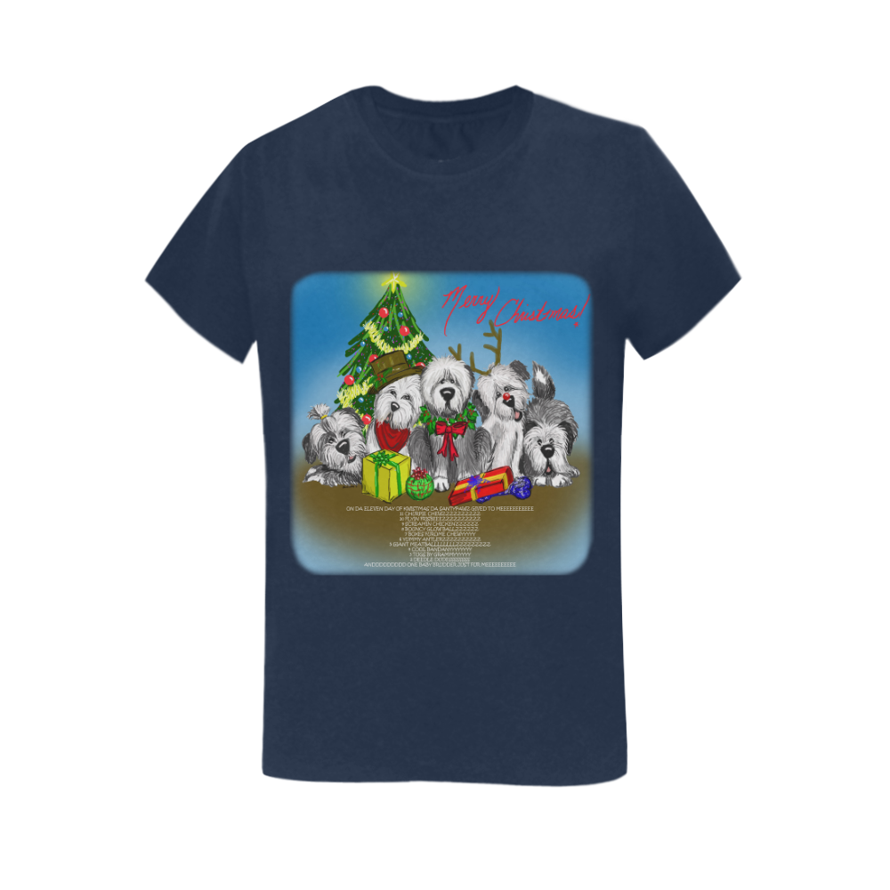 12 pups of Christmas! Navy Women's T-Shirt in USA Size (Two Sides Printing)