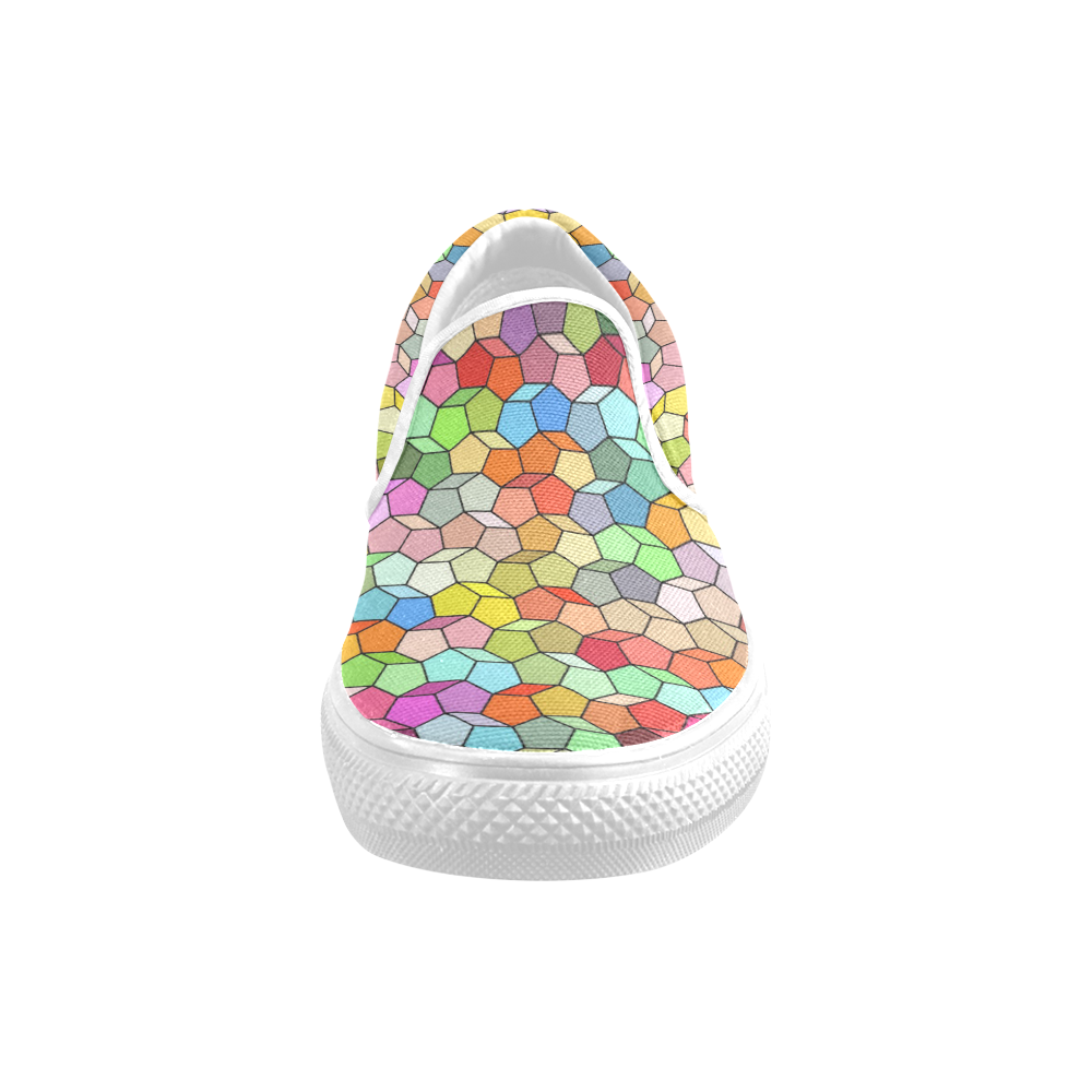 Colorful Polygon Pattern Slip-on Canvas Shoes for Men/Large Size (Model 019)