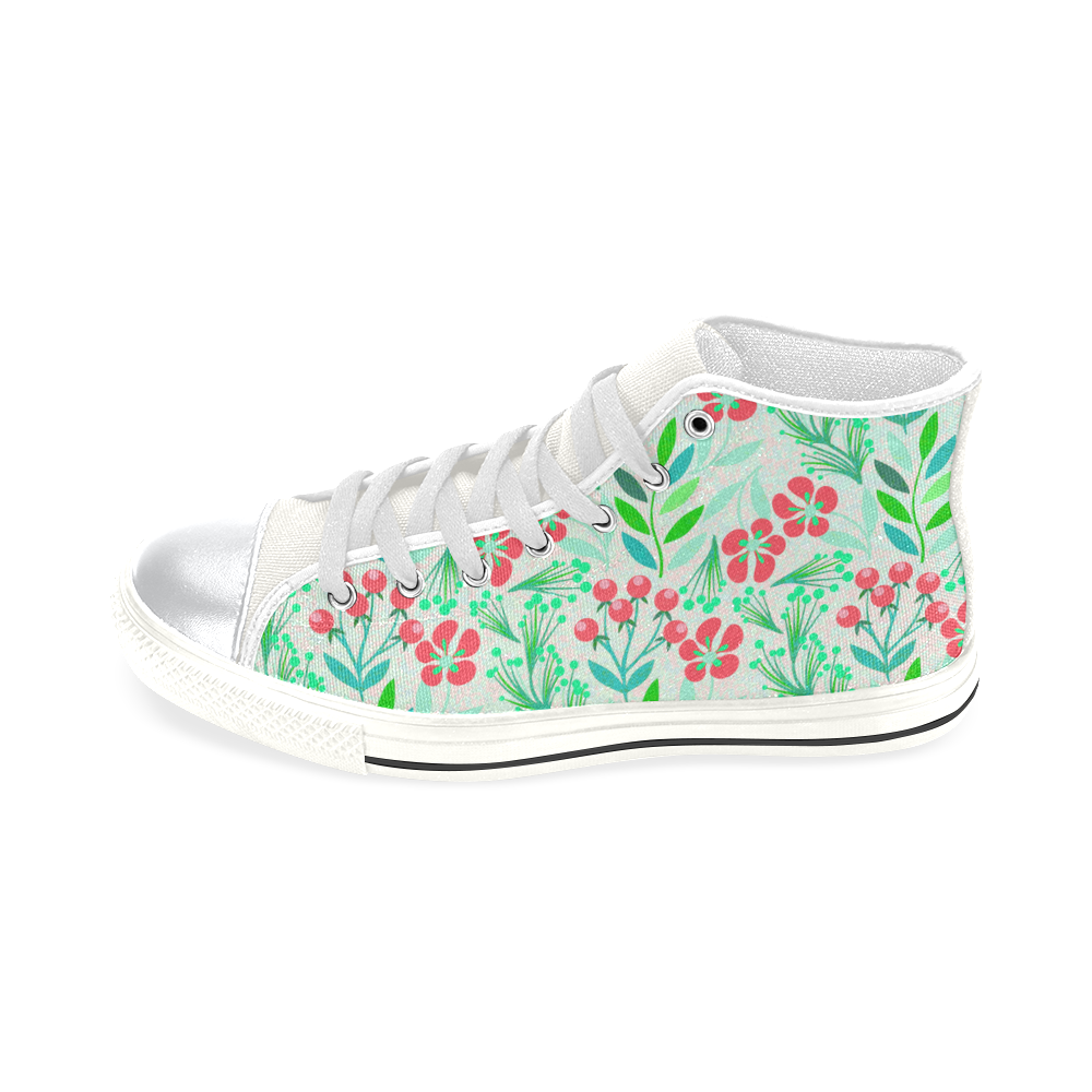 Vintage Holiday Flower Floral Pattern High Top Canvas Women's Shoes/Large Size (Model 017)