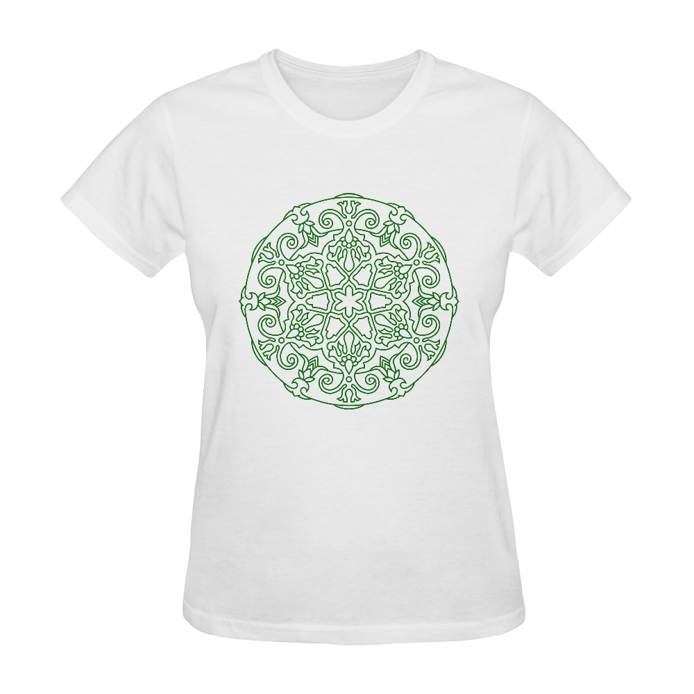 Mandala t-shirts edition. Orient hand-drawn edition 2016 available. Green and white. Sunny Women's T-shirt (Model T05)