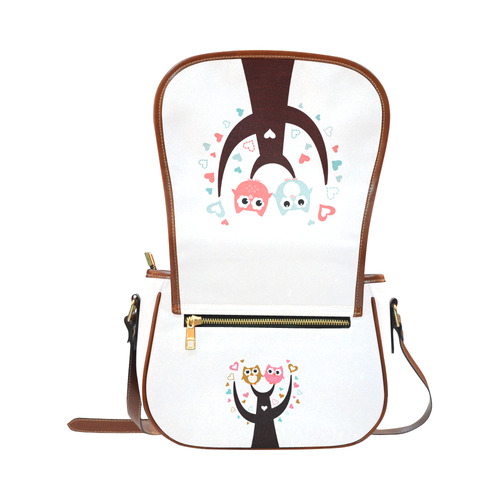 Vintage luxury designers bag edition with 2 owl lovers. New art available in our shop Saddle Bag/Large (Model 1649)