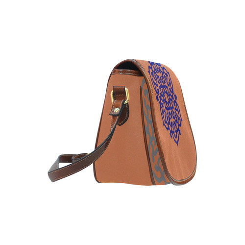 New! Original designers fashion Bag edition with Mandala art : Luxury fashion / brown and dark blue  Saddle Bag/Small (Model 1649) Full Customization