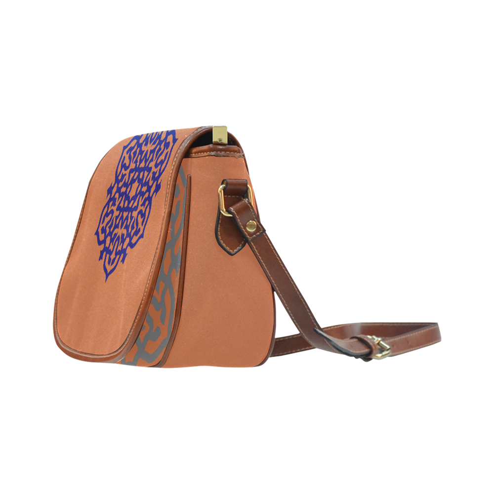 New! Original designers fashion Bag edition with Mandala art : Luxury fashion / brown and dark blue  Saddle Bag/Small (Model 1649) Full Customization