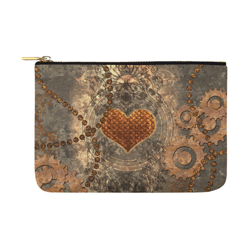 Steampuink, rusty heart with clocks and gears Carry-All Pouch 12.5''x8.5''