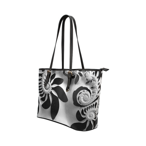 Black & White Spiral Leather Tote Bag/Large (Model 1651)