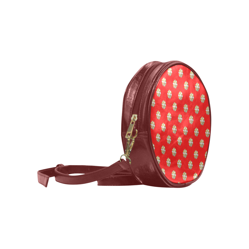 Metallic Silver And Gold Bows on Red Round Sling Bag (Model 1647)