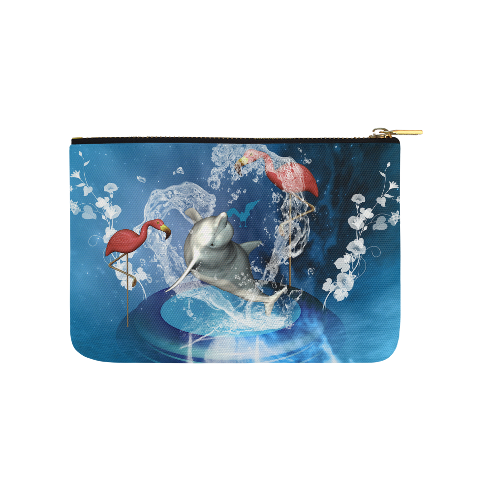 Dolphin with flamingos Carry-All Pouch 9.5''x6''
