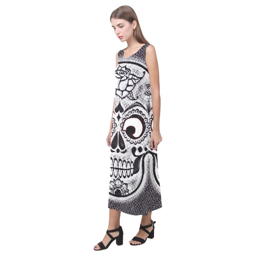 funny skull Phaedra Sleeveless Open Fork Long Dress (Model D08)
