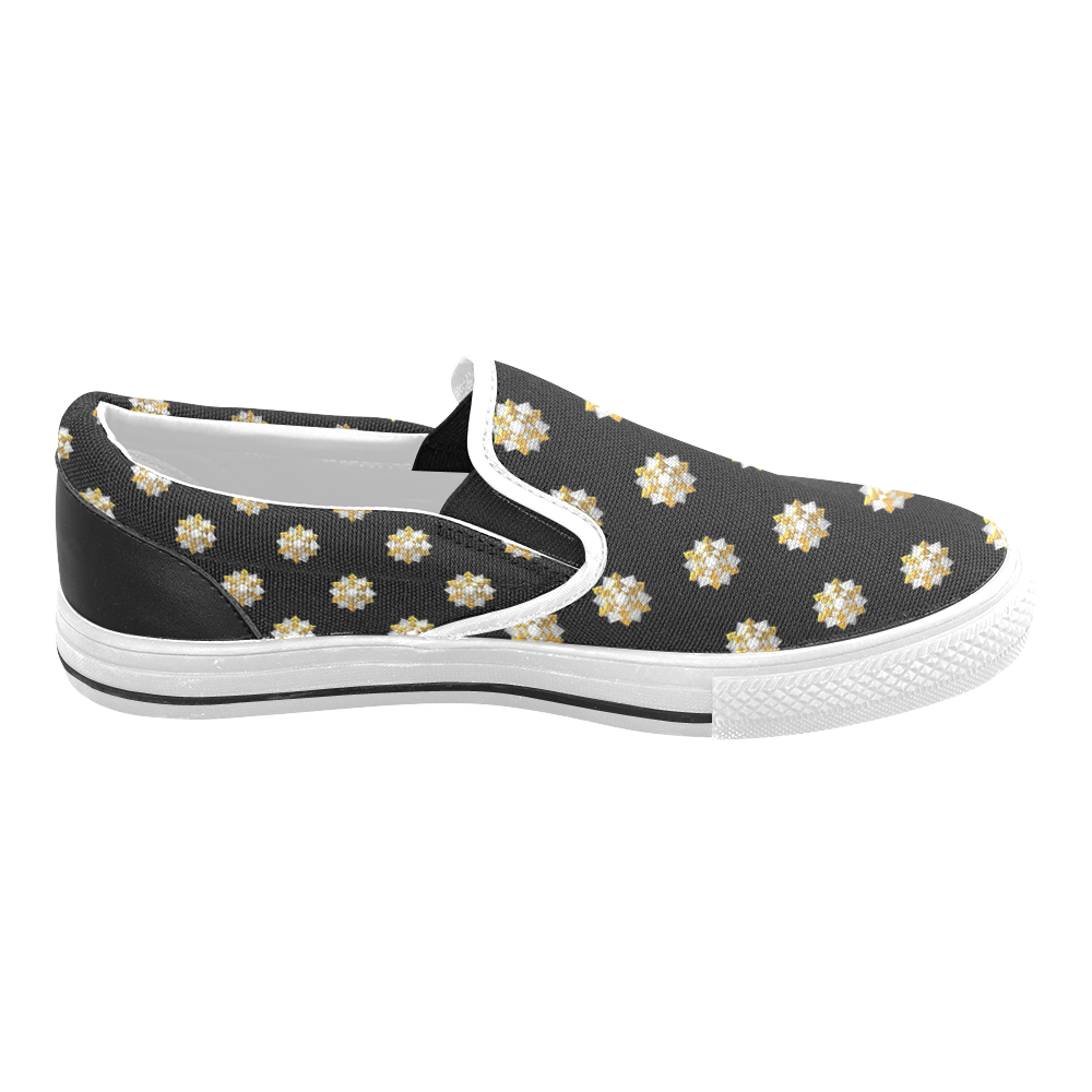 Metallic Silver And Gold Bows on Black Men's Slip-on Canvas Shoes (Model 019)