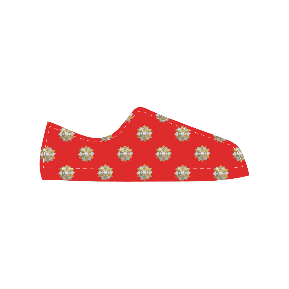 Metallic Silver And Gold Bows on Red Canvas Women's Shoes/Large Size (Model 018)