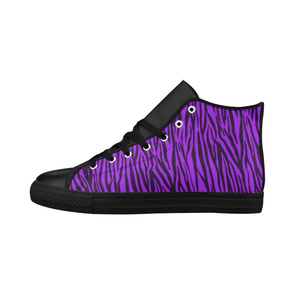 Purple Zebra Stripes Fur Aquila High Top Microfiber Leather Women's Shoes (Model 032)