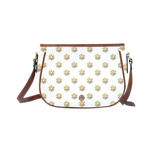 Metallic Silver And Gold Bows on White Saddle Bag/Small (Model 1649) Full Customization
