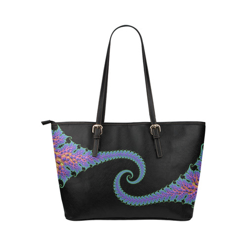 Purple Fire Tendril Leather Tote Bag/Large (Model 1651)