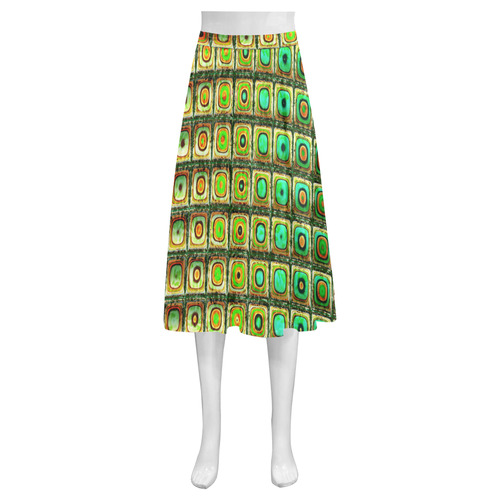 Red Green Brago Mitchell Fractal Mosaic Mnemosyne Women's Crepe Skirt (Model D16)