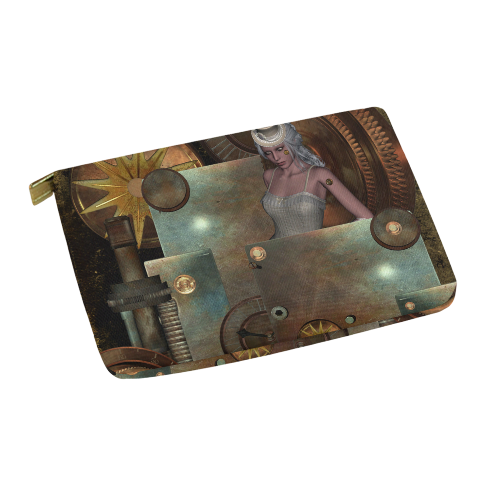 Steampunk, rusty metal and clocks and gears Carry-All Pouch 12.5''x8.5''