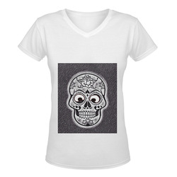 funny skull Women's Deep V-neck T-shirt (Model T19)