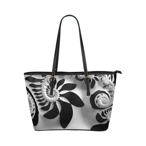 Black & White Spiral Leather Tote Bag/Large (Model 1651)