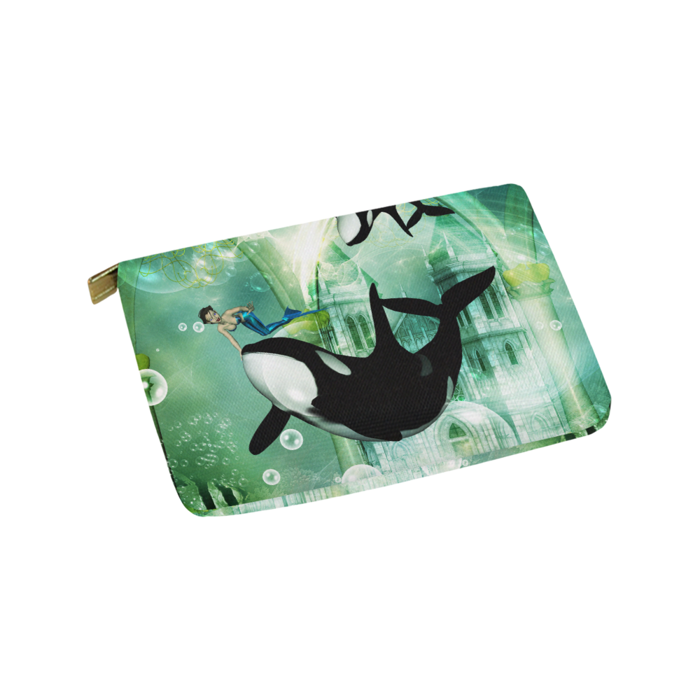 Orca with mermaid Carry-All Pouch 9.5''x6''
