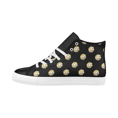 Metallic Silver And Gold Bows on Black Aquila High Top Microfiber Leather Women's Shoes/Large Size (Model 032)