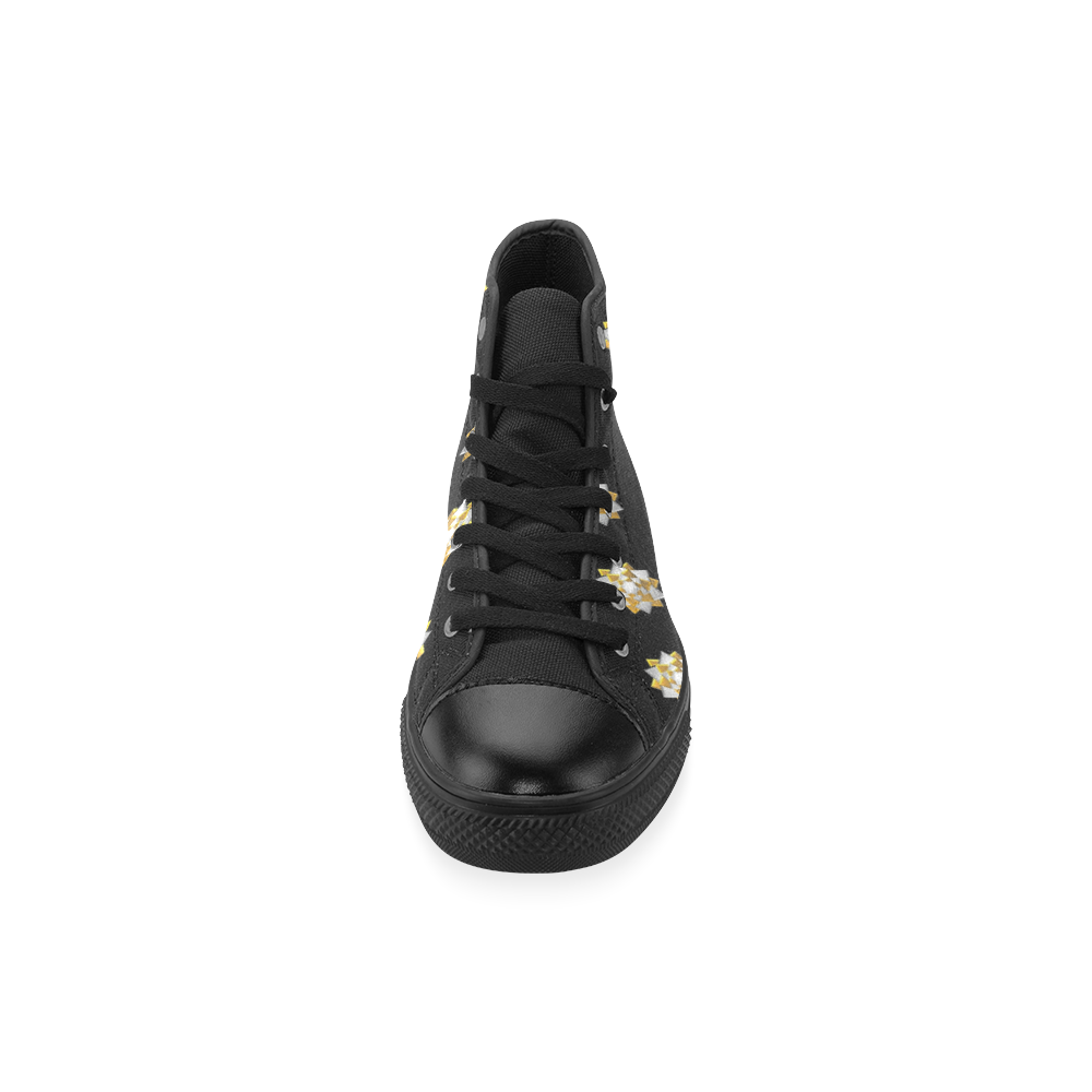 Metallic Silver And Gold Bows on Black High Top Canvas Women's Shoes/Large Size (Model 017)