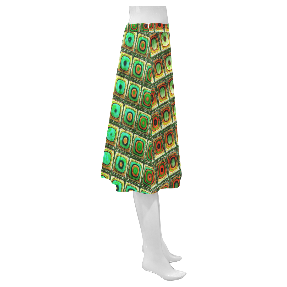 Red Green Brago Mitchell Fractal Mosaic Mnemosyne Women's Crepe Skirt (Model D16)