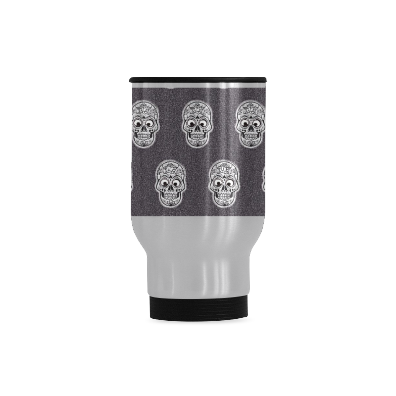 funny skull pattern Travel Mug (Silver) (14 Oz)