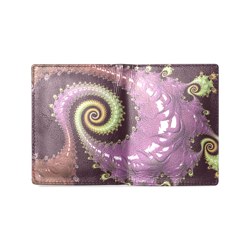 Chocolate Purple Spiral Men's Leather Wallet (Model 1612)