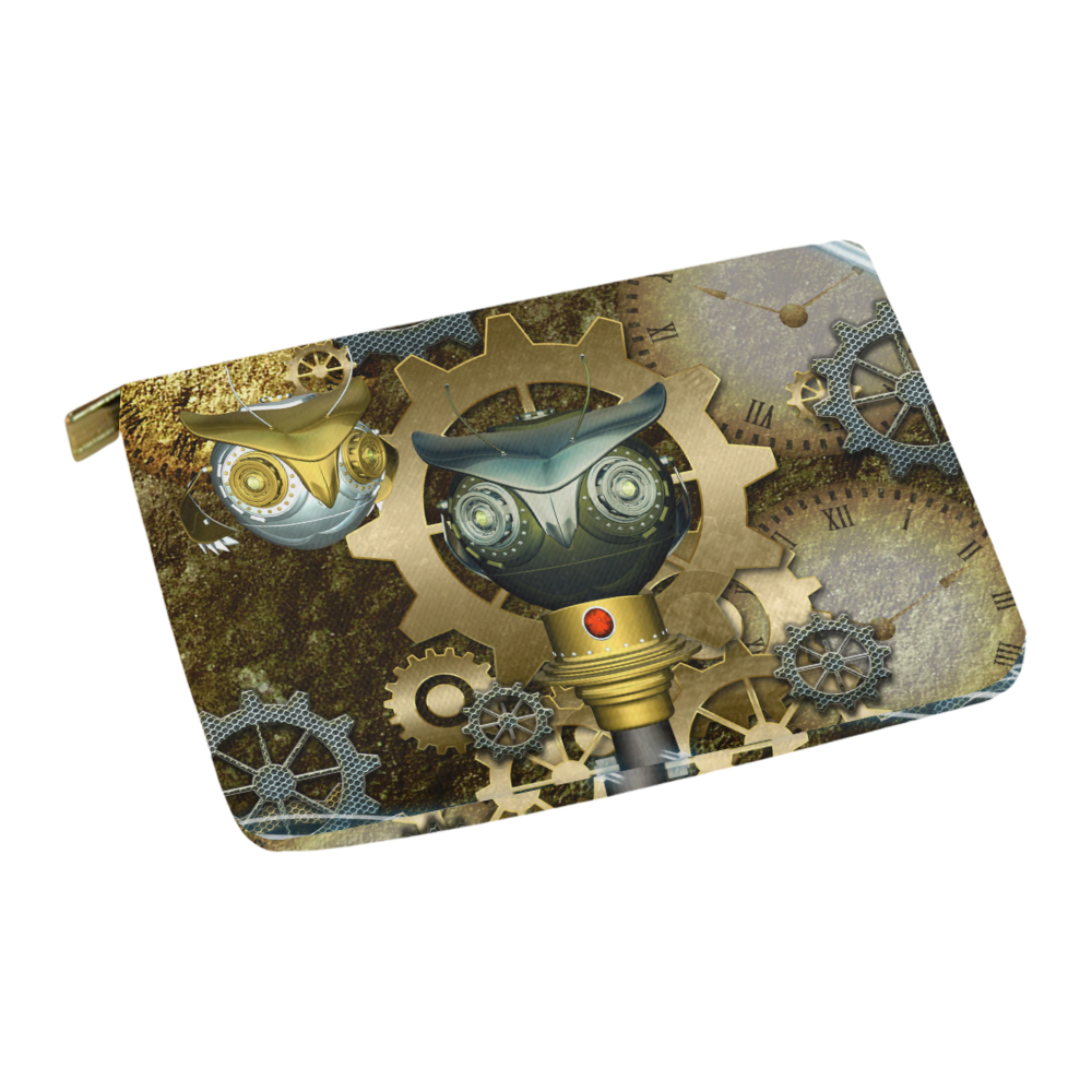 Steampunk, owl, clocks and gears Carry-All Pouch 12.5''x8.5''