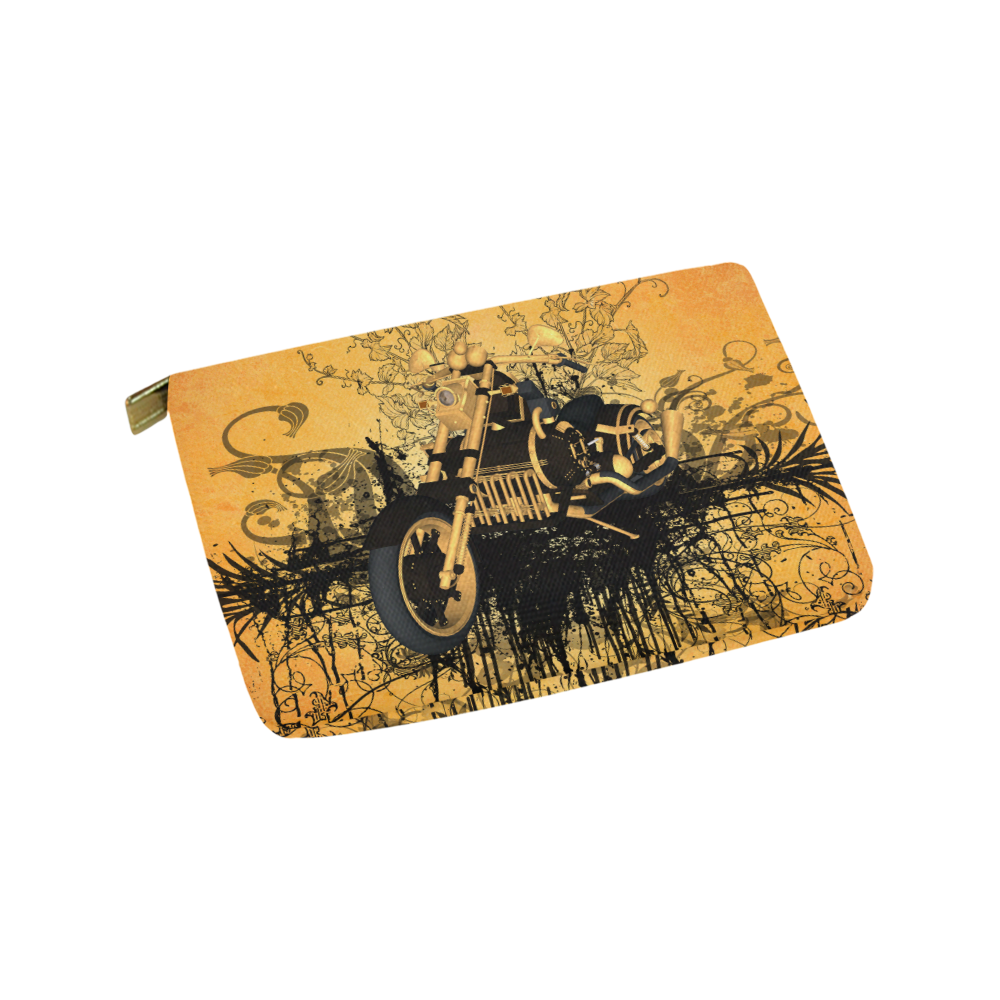 Steampunk, awesome motorcycle with floral elements Carry-All Pouch 9.5''x6''