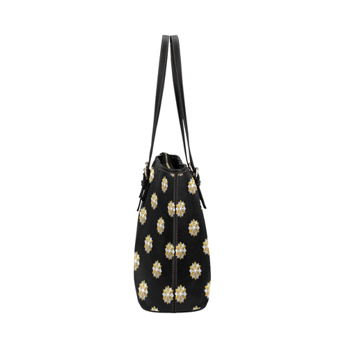 Metallic Silver And Gold Bows on Black Leather Tote Bag/Large (Model 1651)