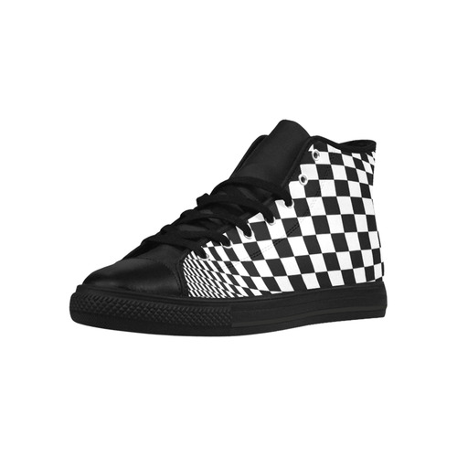 Optical Illusion Checkers Aquila High Top Microfiber Leather Women's Shoes (Model 032)