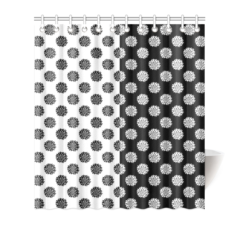 black and white peonies Shower Curtain 66"x72"