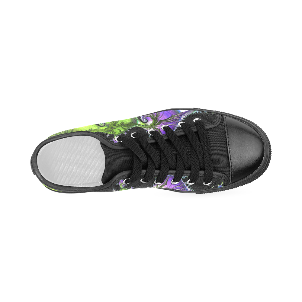 SPIRAL Filigree FRACTAL black green violet Men's Classic Canvas Shoes (Model 018)